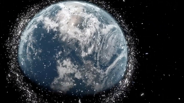 A graphic of the vast number of satellites and debris orbiting Earth.