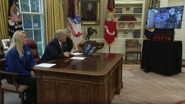 Donald Trump, Ivanka Trump and Kate Rubins video conference with Peggy Whitson and Jack Fischer