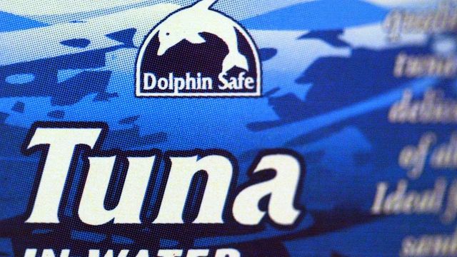 dolphin safe logo on can of tuna