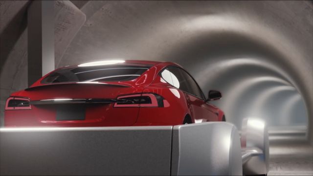 Car in a concept video for traffic tunnels underneath Los Angeles
