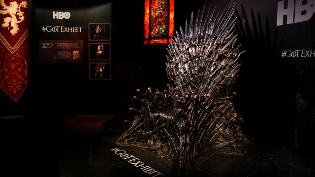 Iron throne replica at a "Game of Thrones" exhibit.