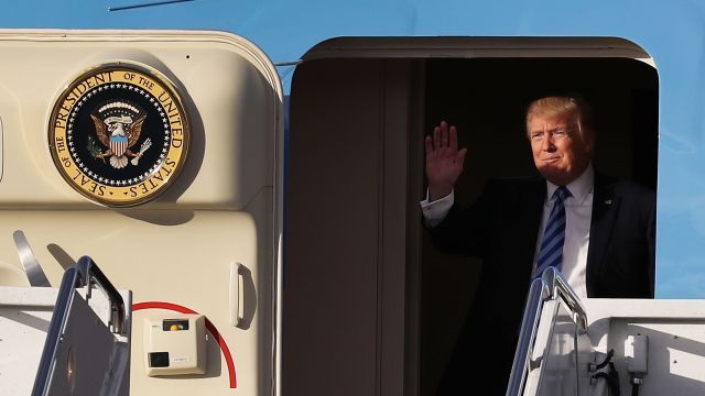 US President Donald Trump departing Air Force One