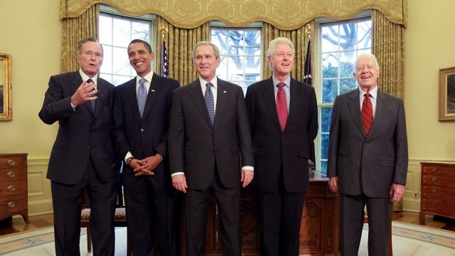George W. Bush, Barack Obama, George H.W. Bush, Bill Clinton, and Jimmy Carter