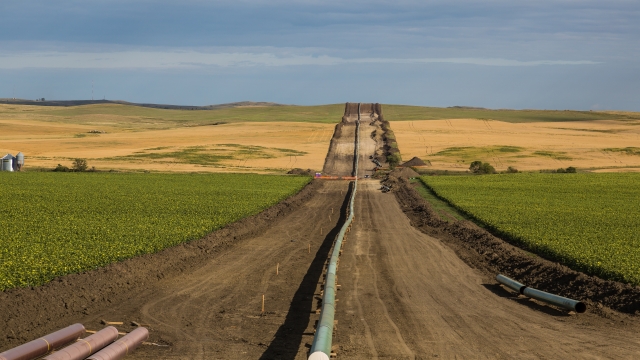 The Dakota Access pipeline being installed between farms