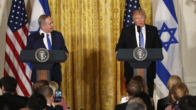 Israeli Prime Minister Benjamin Netanyahu and President Donald Trump address media.