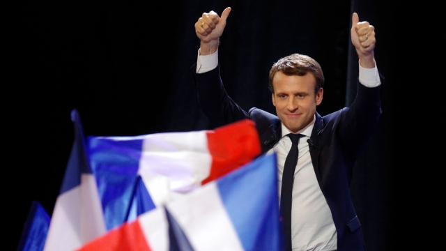 Emmanuel Macron speaks after winning the lead percentage of votes in the first round of the French Presidential Elections.