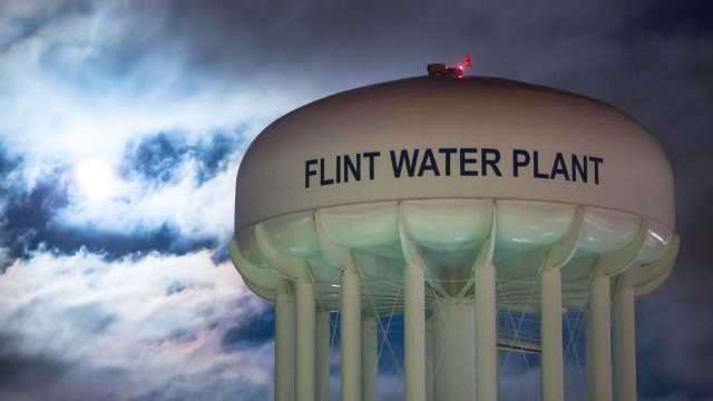 Flint, Michigan, water plant illuminated by moonlight