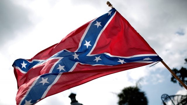Confederate flag waving in the wind