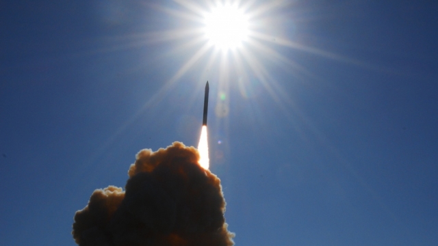 A ground-based interceptor is launched toward a ballistic missile