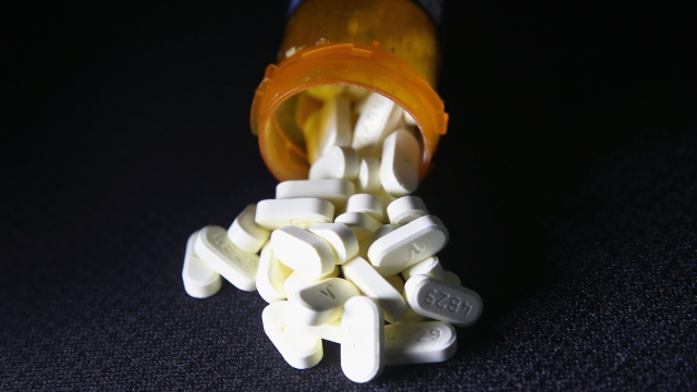 Oxycodone pills spill out of a bottle