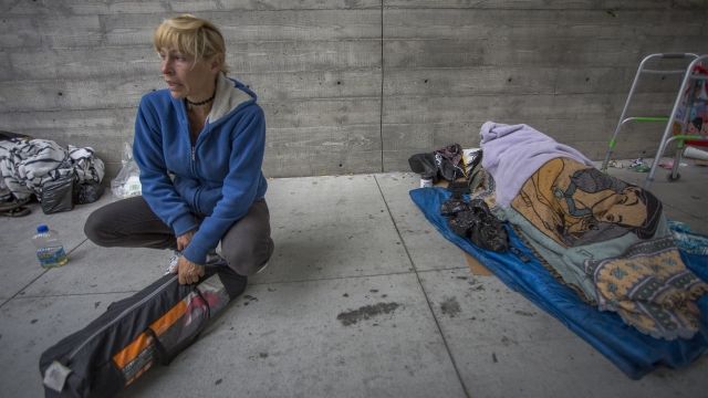 A homeless woman in Los Angeles