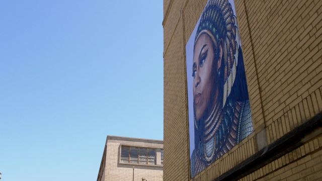 A mural of Michelle Obama as an Egyptian queen on Chicago's South Side.