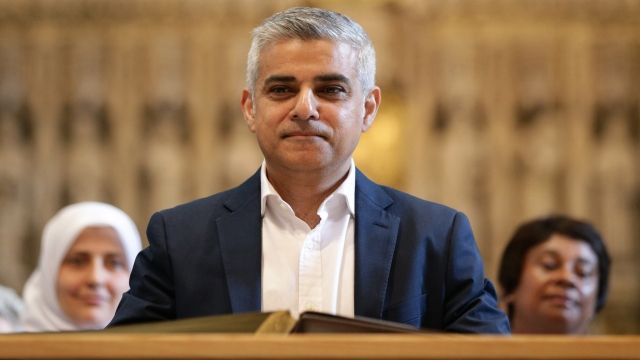 Sadiq Khan attends an official signing ceremony at Southwark Cathedral.