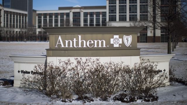 The logo for Anthem on a sign.