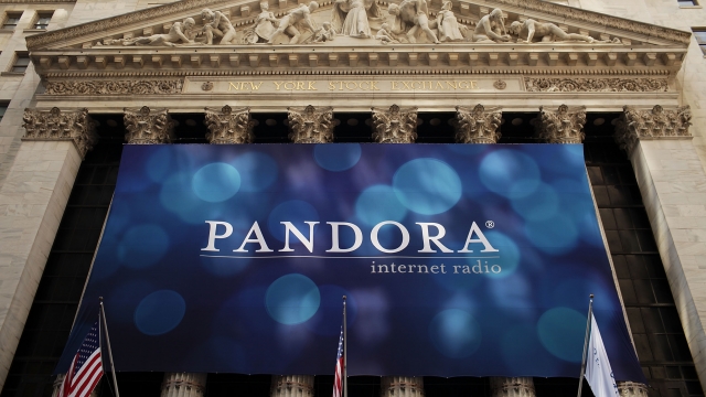 Pandora banner hung over New York Stock Exchange