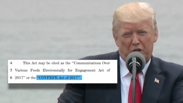 President Donald Trump and the text of the bill.