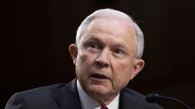 Attorney General Jeff Sessions responds to questions at a senate hearing.