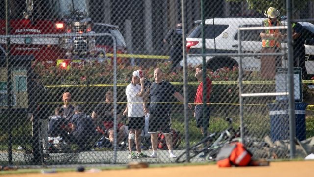 Scene after shooting at congressional baseball practice.