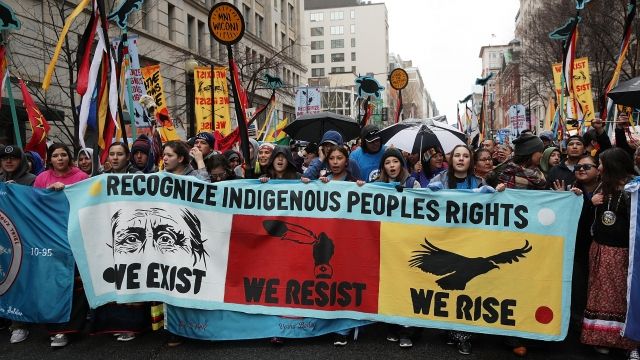 People marching against Dakota Access Pipeline