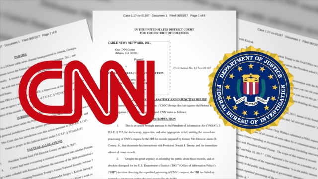 CNN logo and FBI logo over the lawsuit filed.