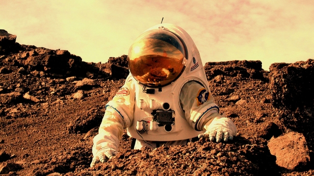 Artist rendering of future Mars explorers