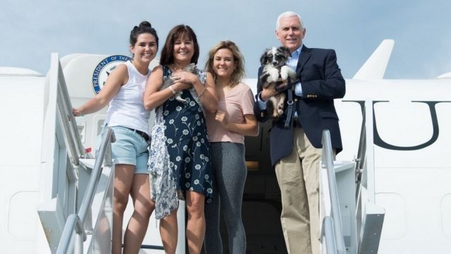 Vice President Mike Pence and his family show off their two new pets.