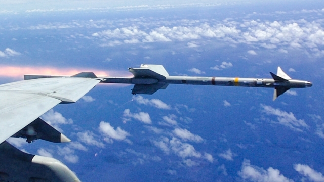 An F/A-18F Super Hornet fires a Sidewinder AIM-9M missile during an exercise.