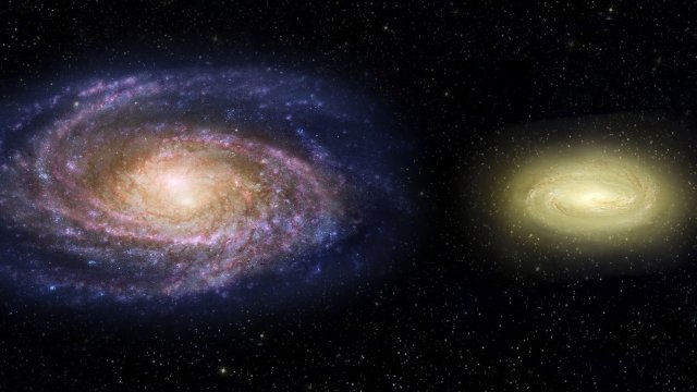 The Milky Way Galaxy and a newly discovered dead galaxy.