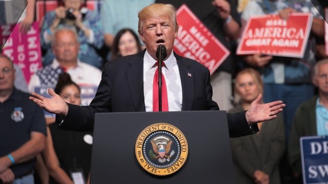 President Donald Trump at a rally in Iowa