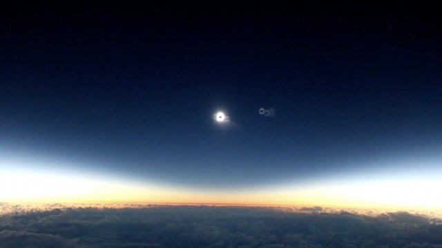 Footage from a past Alaska Airlines flight that caught a solar eclipse.