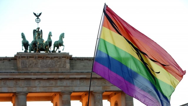 A rainbow flag flies in Berlin