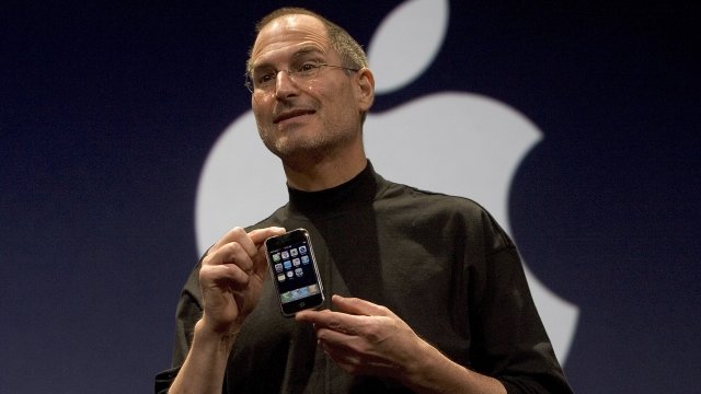 Former Apple CEO Steve Jobs debuts the iPhone at Macworld on January 9, 2007
