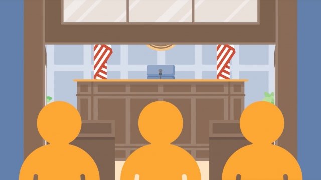 An animated courtroom with multiple plaintiffs