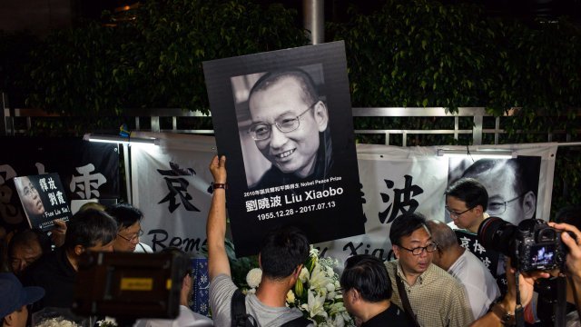 A sign commemorating Liu Xiaobo