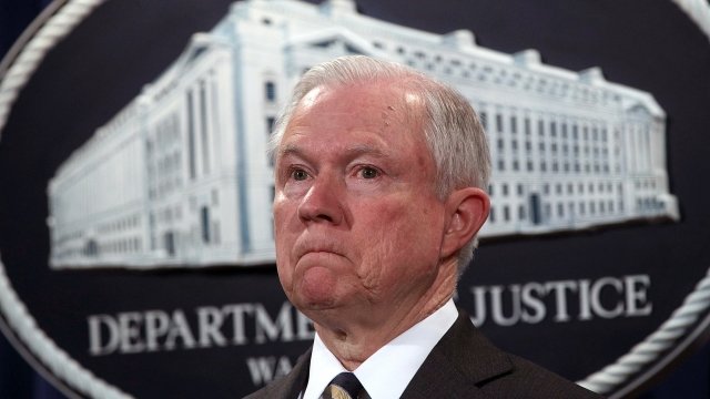 Attorney General Jeff Sessions speaks at the Justice Department