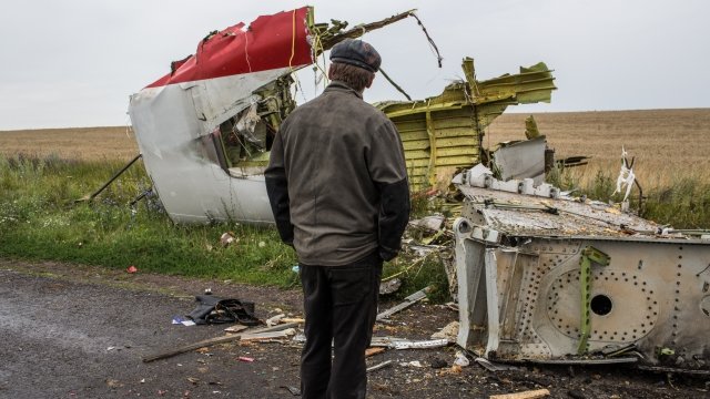 A man looks at wreckage of Malaysia Flight 17