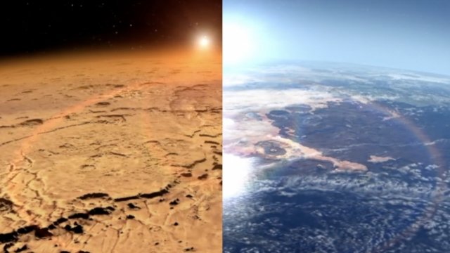 Dry, desolate Mars and Mars when it had liquid water on its surface