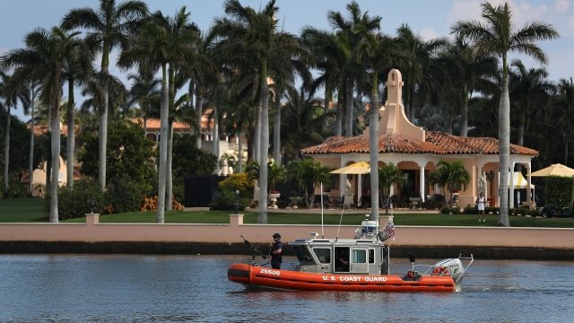 A coast guard boat is patrolling in front of President Donald Trump's Mar-a-Lago resort.