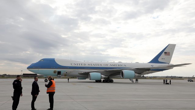 Air Force One sits on a tarmac