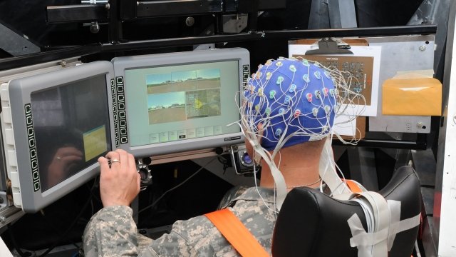 A test subject wearing a brain-computer interface