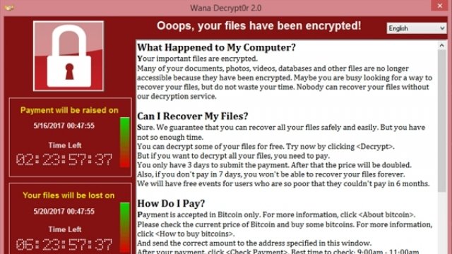 A screenshot of the WannaCry virus