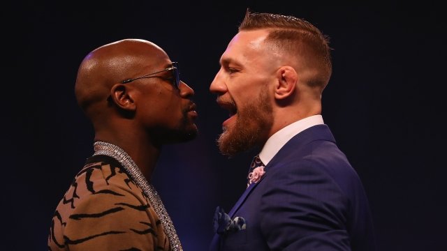 Floyd Mayweather Jr. and Conor McGregor face off at a press tour