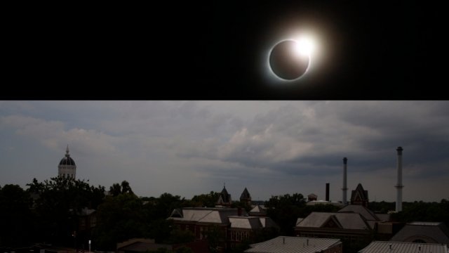 The 2017 total solar eclipse and skyline of Columbia, Missouri