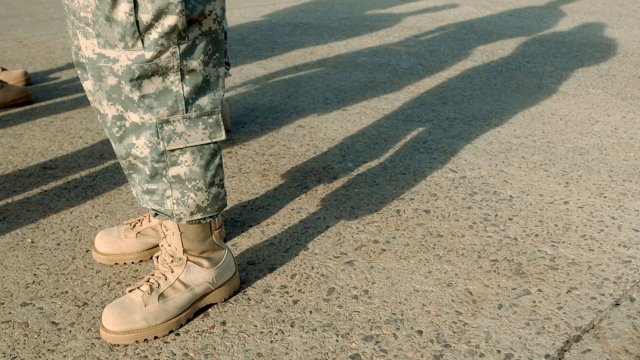 A soldier wears new combat boots, included in the U.S. Army's new Army Combat Uniform.