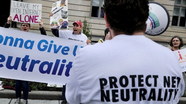 Advocates protest to protect net neutrality.
