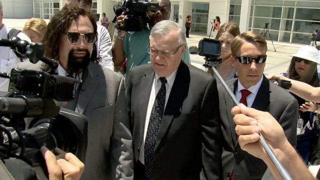 Former Sheriff Joe Arpaio with reporters