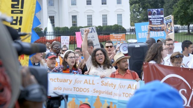 Protesters gathered outside the White House after President Donald Trump ended DACA