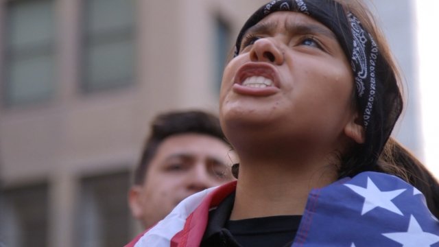 Protester shouting in Chicago after DACA rescinded
