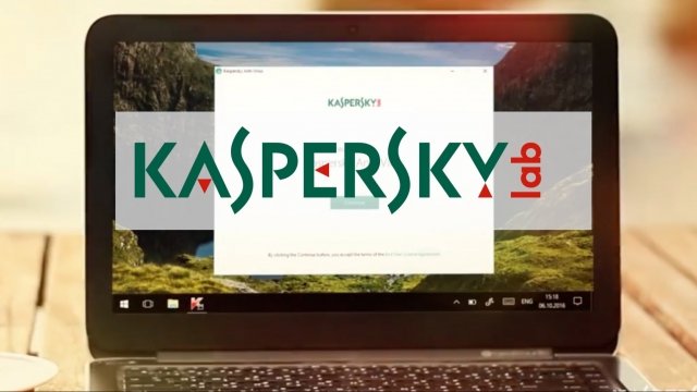 Kaspersky Lab software and logo on laptop screen