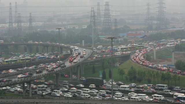 A traffic jam in Beijing, China